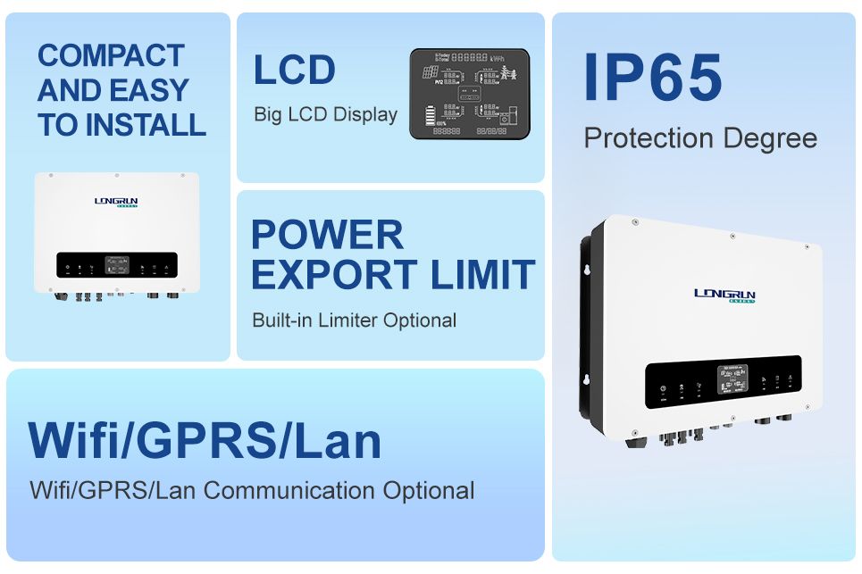 In Longrun, we specialize in providing various inverters sine wave inverters, electric inverters, grid-connected inverters, photovoltaic hybrid inverters, battery monitoring systems, 12V inverters, IP65